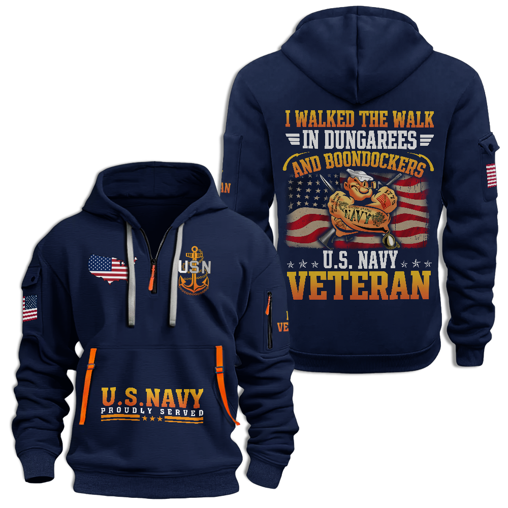 Navy Veteran I Walked The Walk Quarter Zip Hoodie