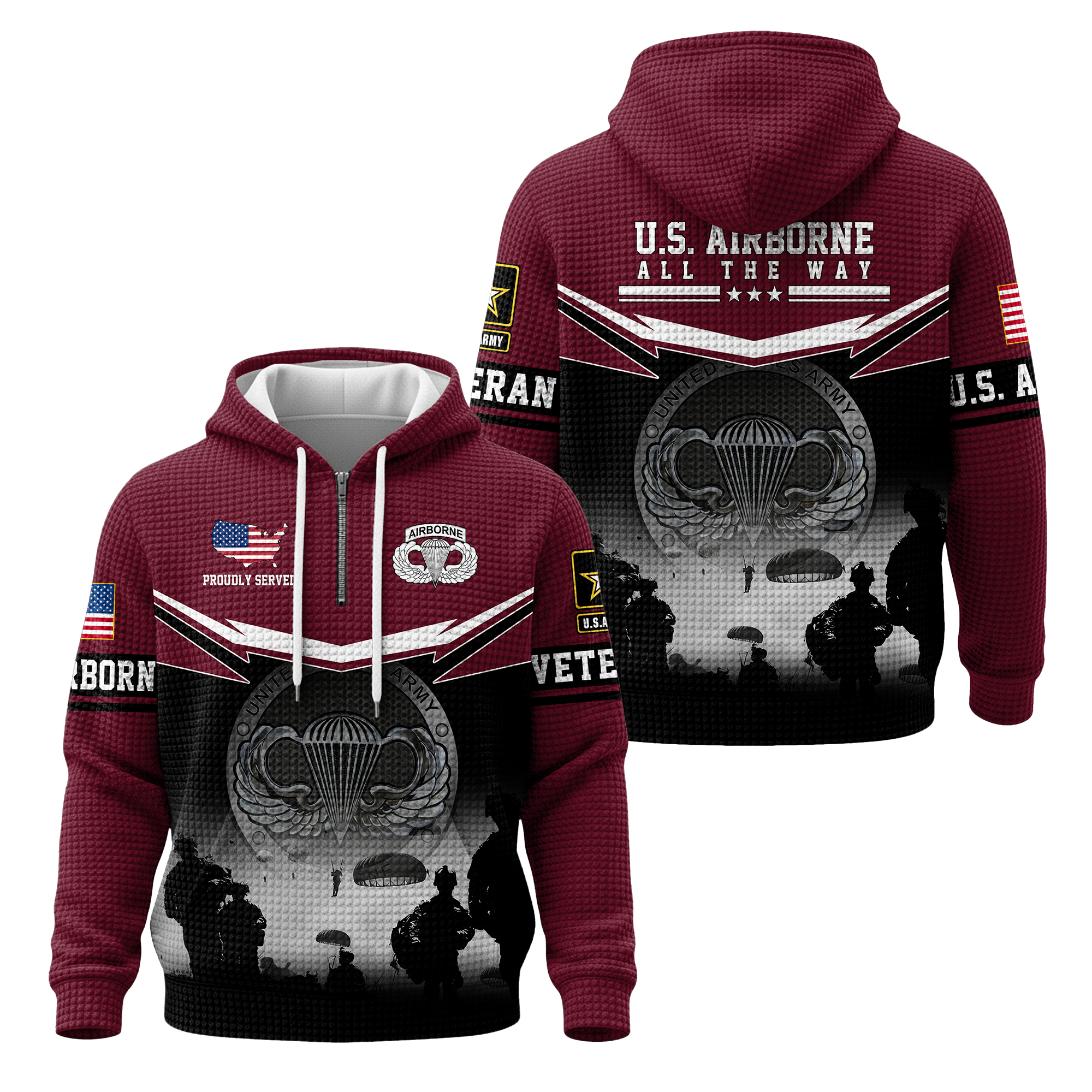 Airborne All The Way Quarter Zip Waffle Hoodie