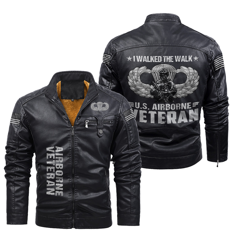 Airborne Veteran I Walked The Walk Leather Yellow Fleece Jacket