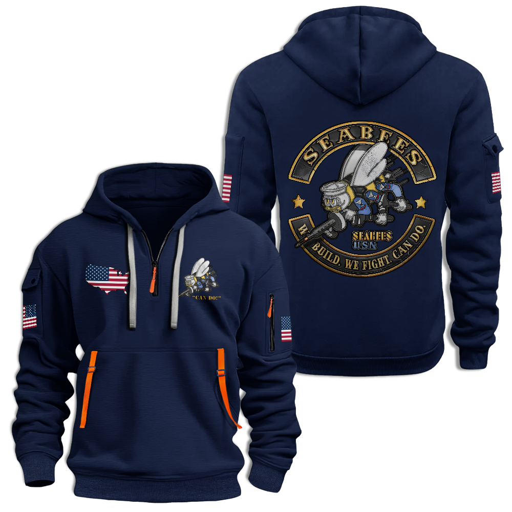 Navy Seabees Born to Build Trained To Fight Quarter Zip Hoodie