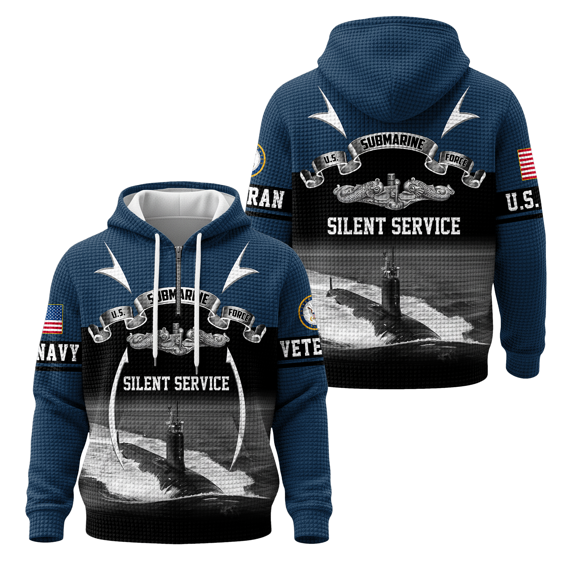 Navy Submarine Quarter Zip Waffle Hoodie