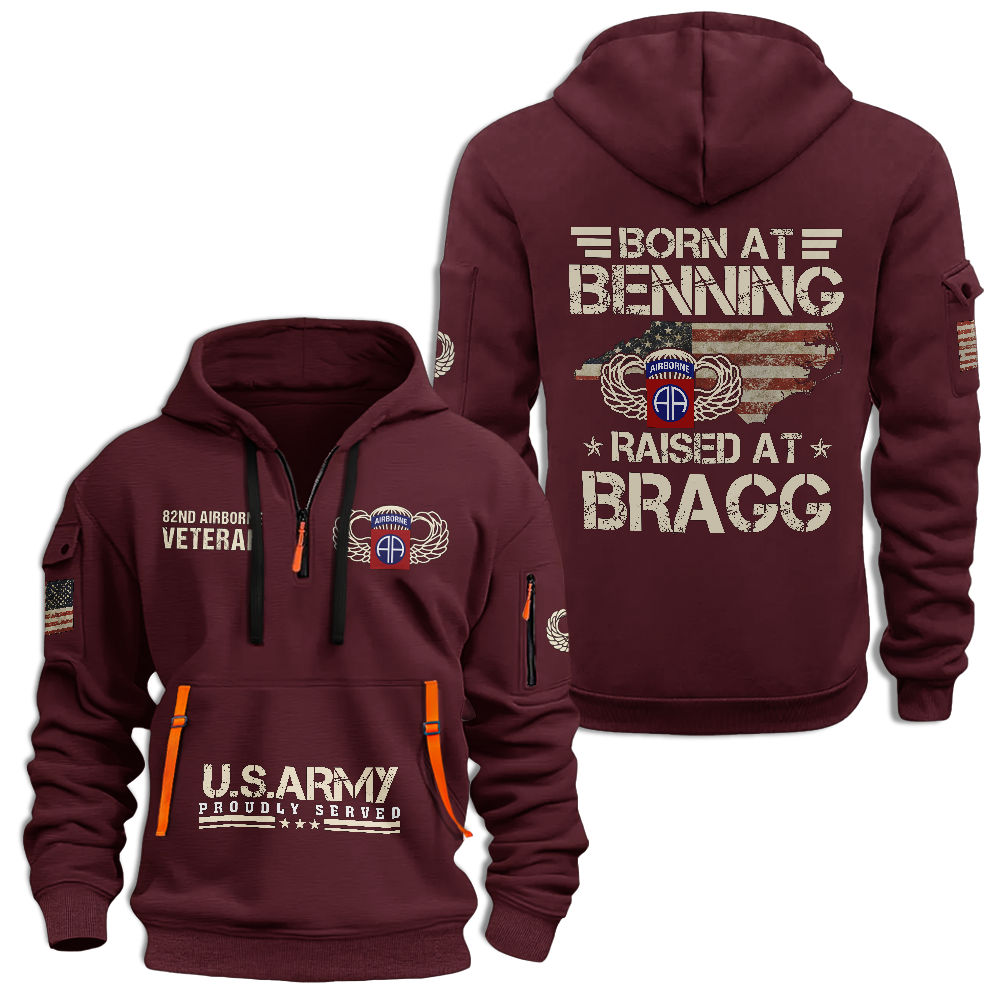 Airborne Born At Benning Raised At Bragg Quarter Zip Hoodie