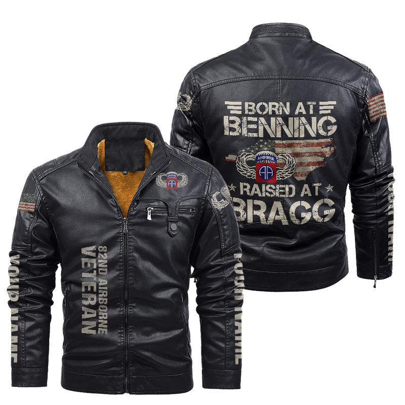 Born At Benning Raised At Bragg Leather Yellow Fleece Jacket