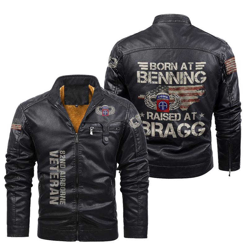 Born At Benning Raised At Bragg Leather Yellow Fleece Jacket