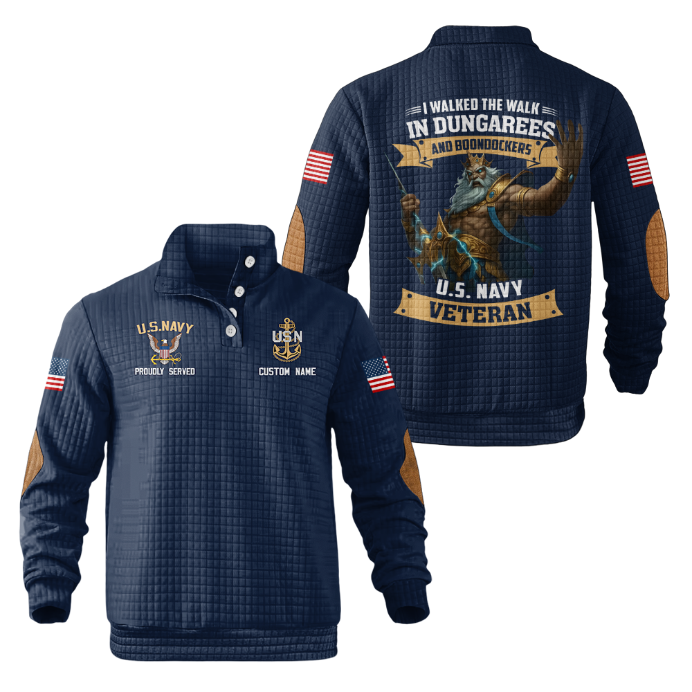 Personalizable Navy I Walked The Walk Waffle Stand Collar Sweatshirt