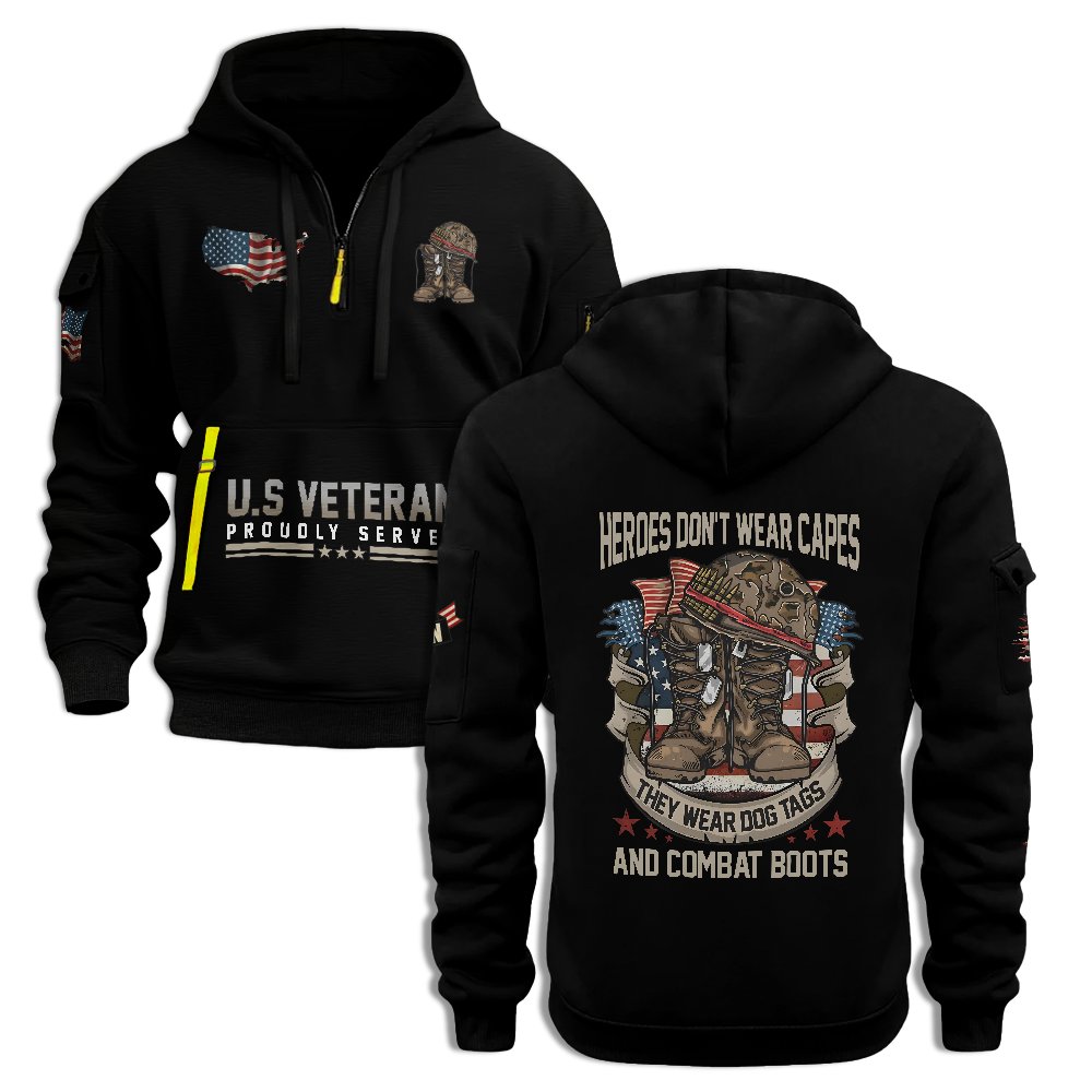 Heroes Don't Wear Capes They Wear Dog Tags Quarter Zip Hoodie