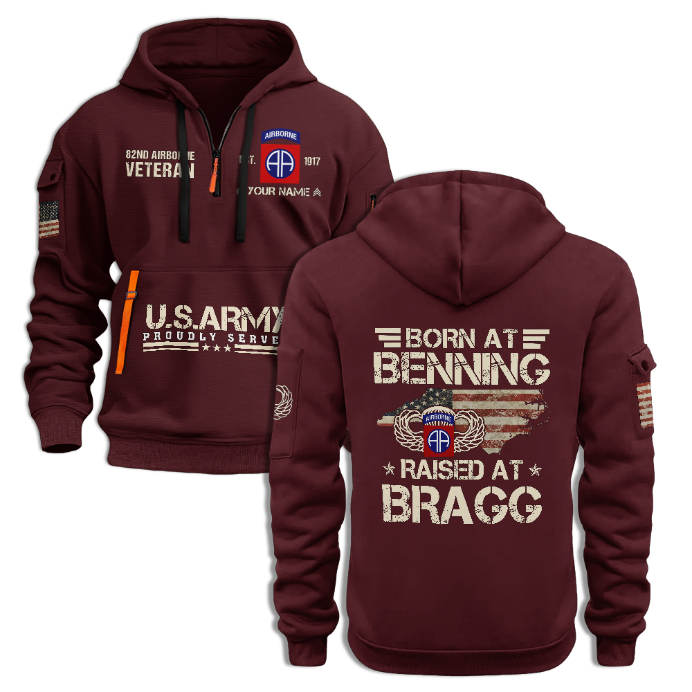 Born At Benning Raised At Bragg Personalizable Quarter Zip Hoodie