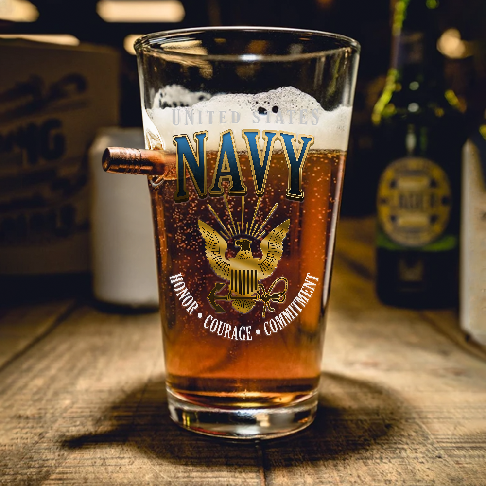 Navy Honor Courage Commitment Bullet Pint Glass