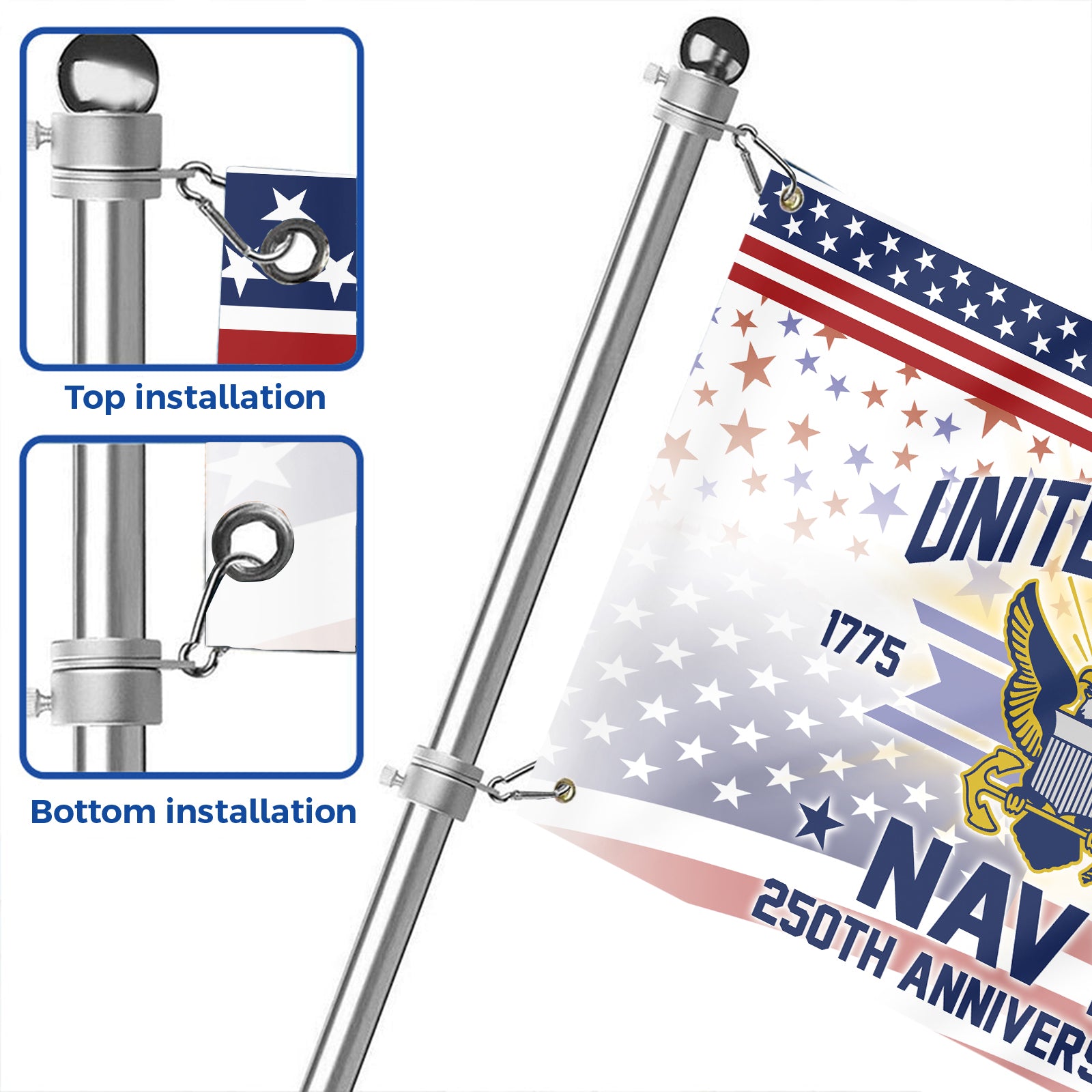 Navy 250th Anniversary Flag & Flagpole Combo