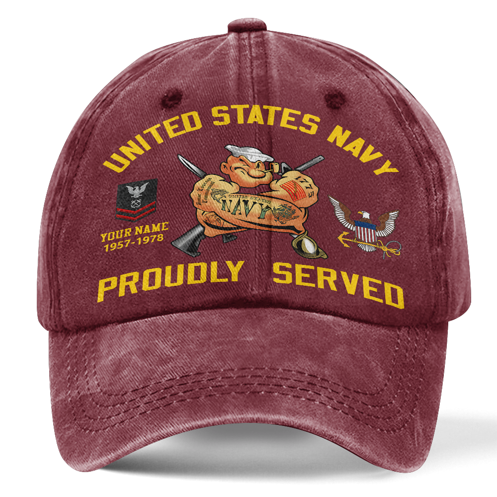 Personalized Navy Proudly Served Washed Cap