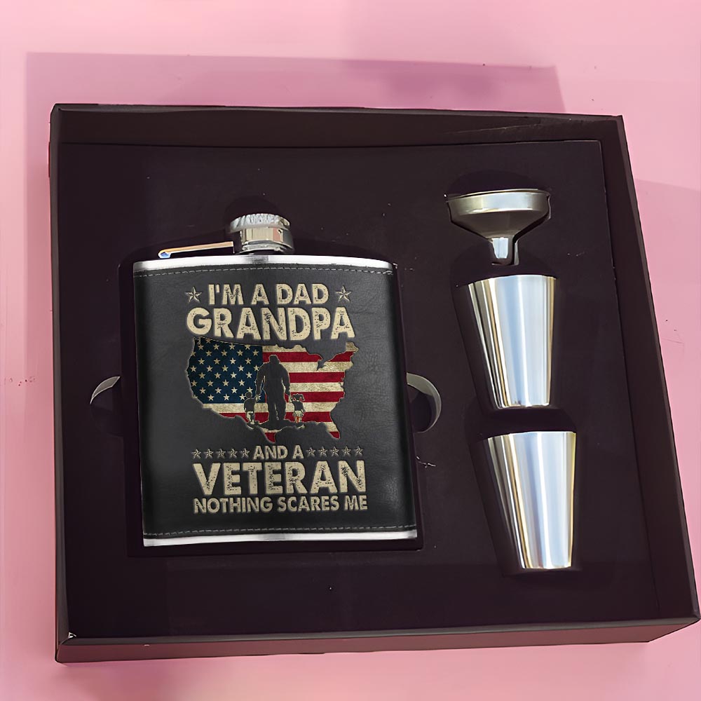 I'm A Dad Grandpa and A Veteran Leather Flask