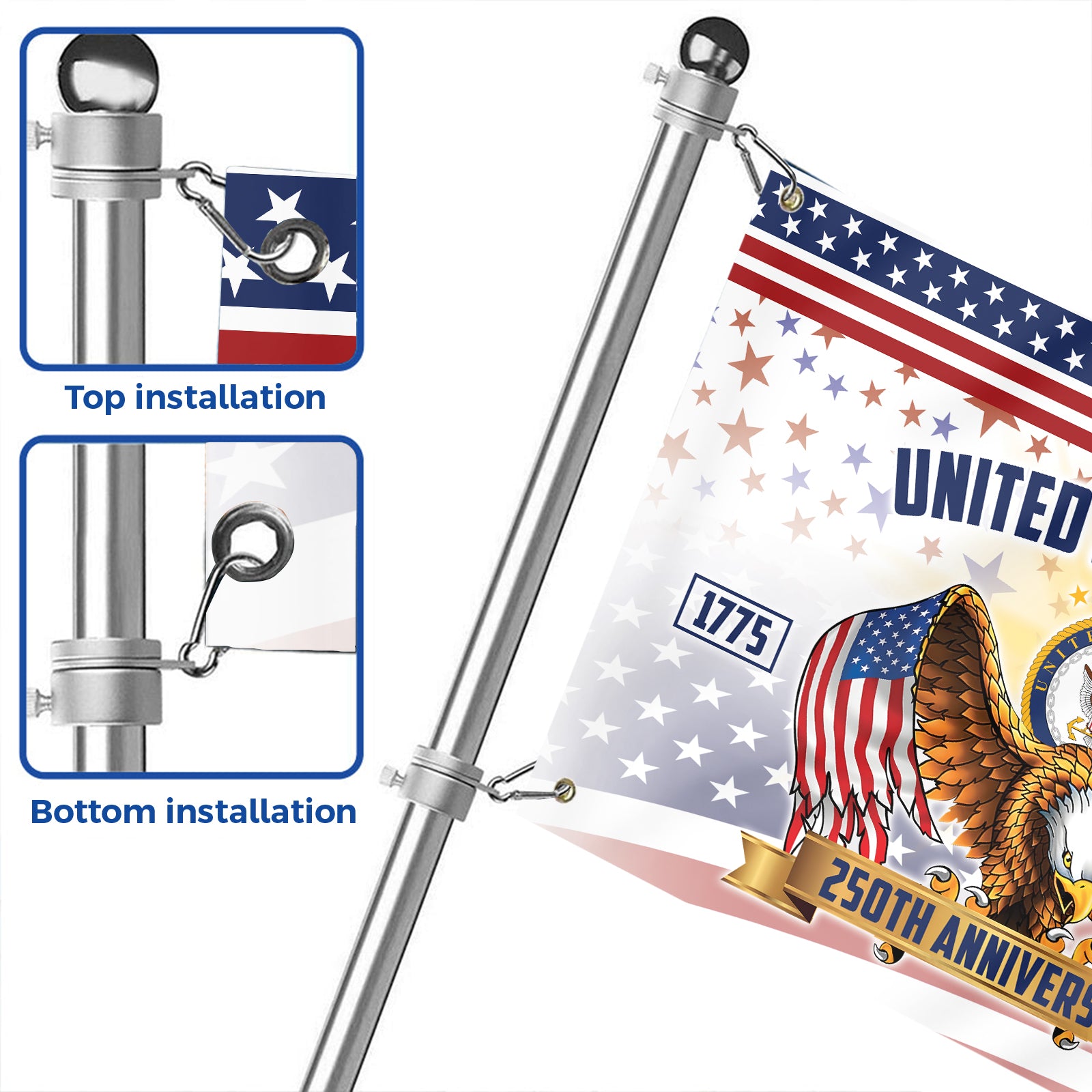 Navy 250th Anniversary House Flag With Flagpole Combo