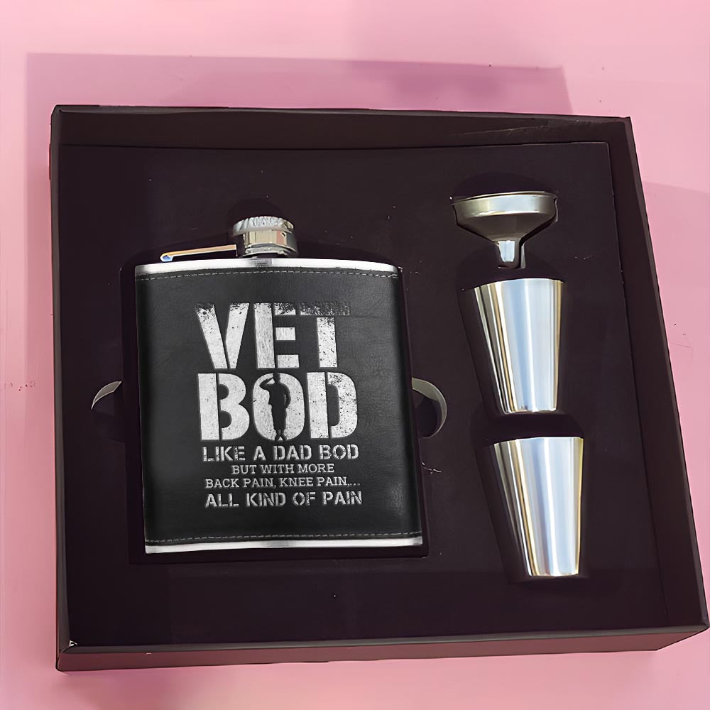 Vet Bod Like A Dad Bod But With More Back Pain Leather Flask