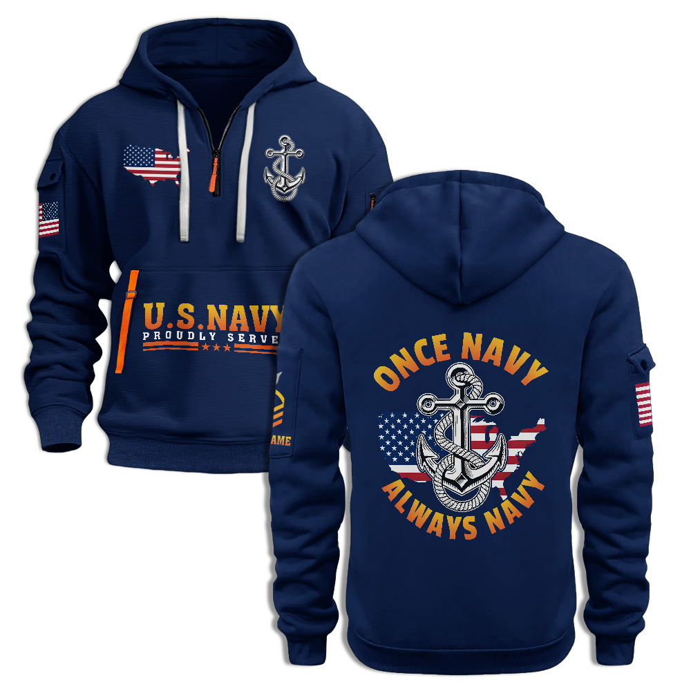 Once Navy Always Navy Personalizable Quarter Zip Hoodie