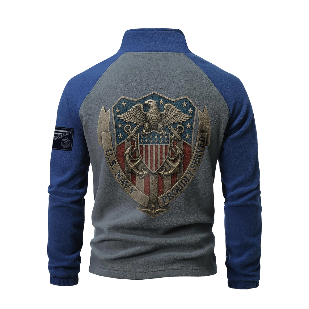 Personalizable Navy Proudly Served Half-Zip Raglan Sweatshirt