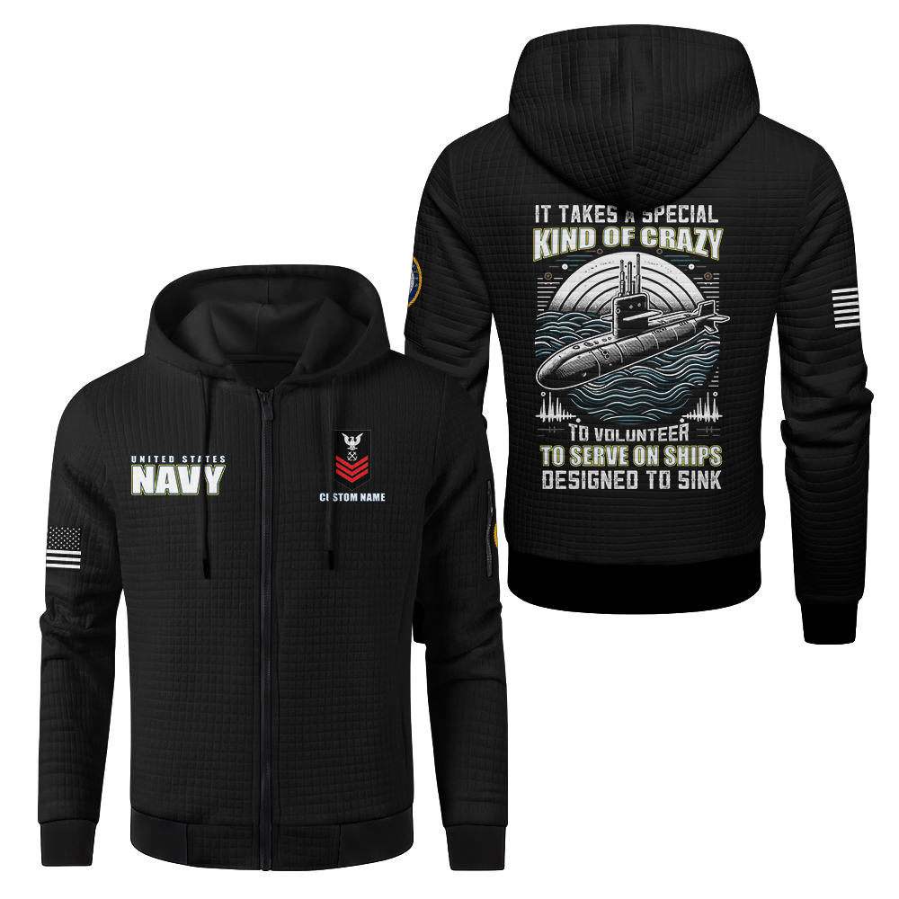 Personalizable Navy Submarine Waffle Hooded Jacket