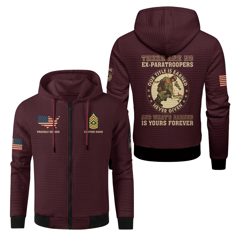Personalizable There Are No Ex-Paratroopers Waffle Hooded Jacket