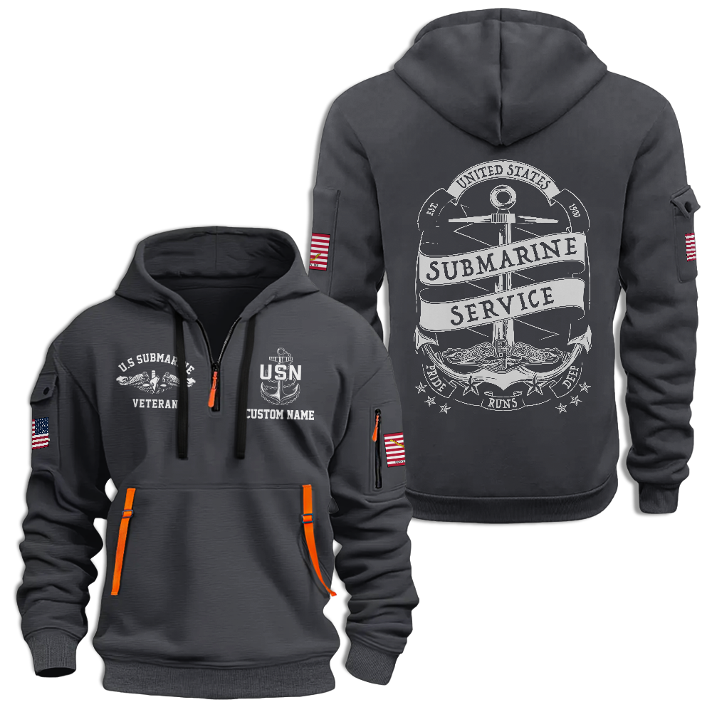 Personalizable Navy Submarine Quarter Zip Hoodie
