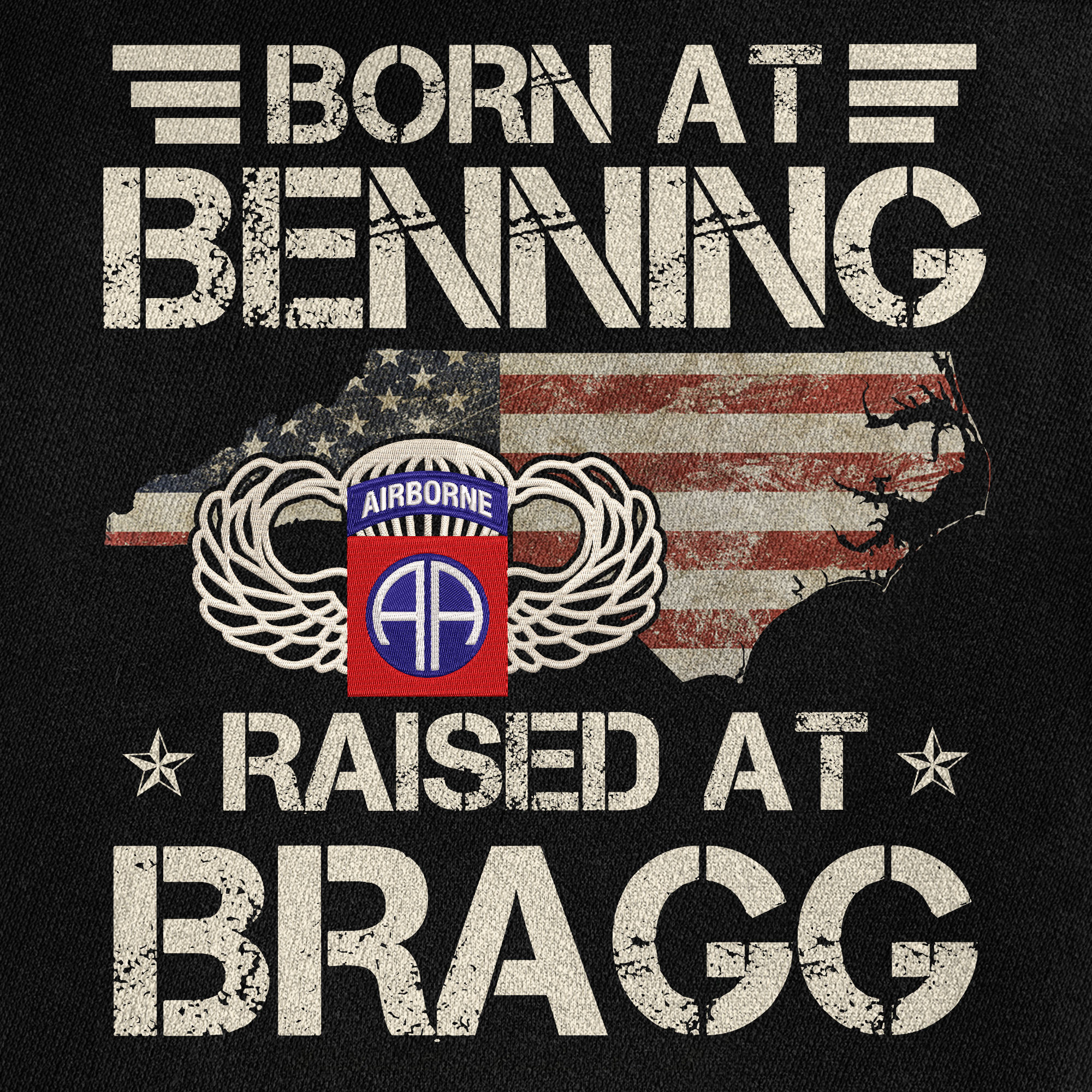 Born At Benning Raised At Bragg Direct to Embroidery Sweatshirt