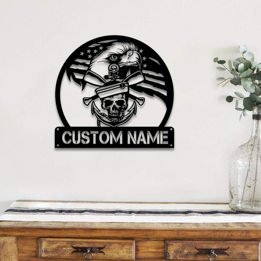 Personalized Navy Eagle Metal Sign Wall Art