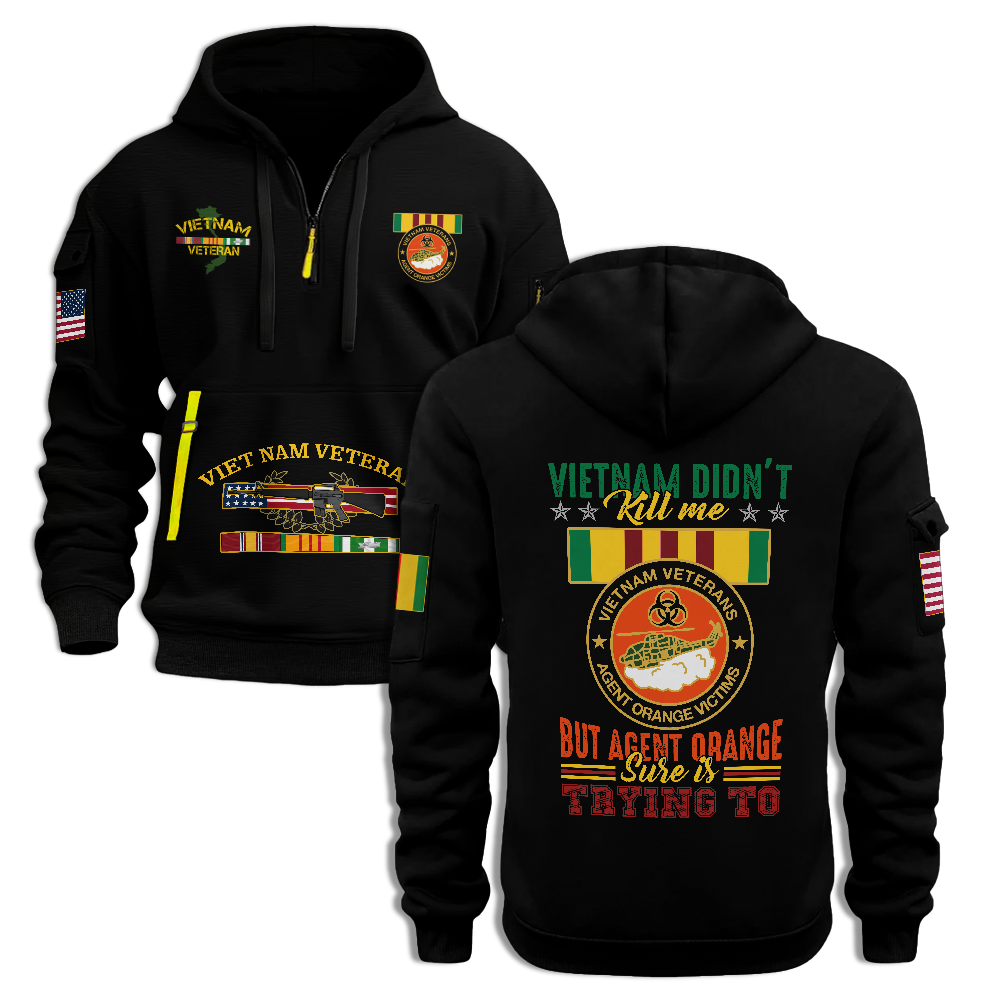 Agent Orange Vietnam Didn't Kill Me Quarter Zip Hoodie