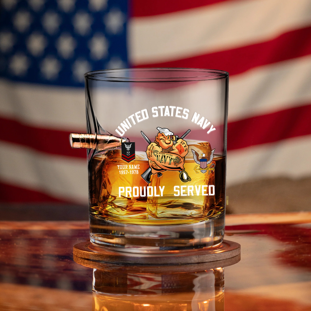 Personalizable Navy Proudly Served Bullet Whiskey Glass