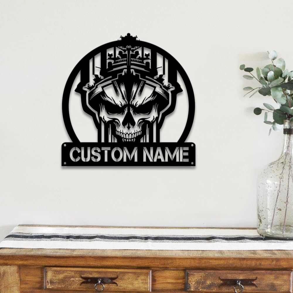 Personalized Navy Skull Metal Sign Wall Art