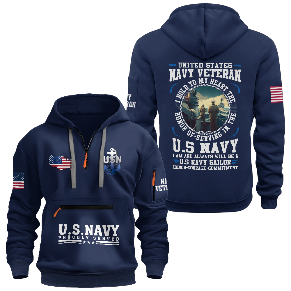 Navy Honor Commitment Zipper Pouch Quarter-Zip Hoodie