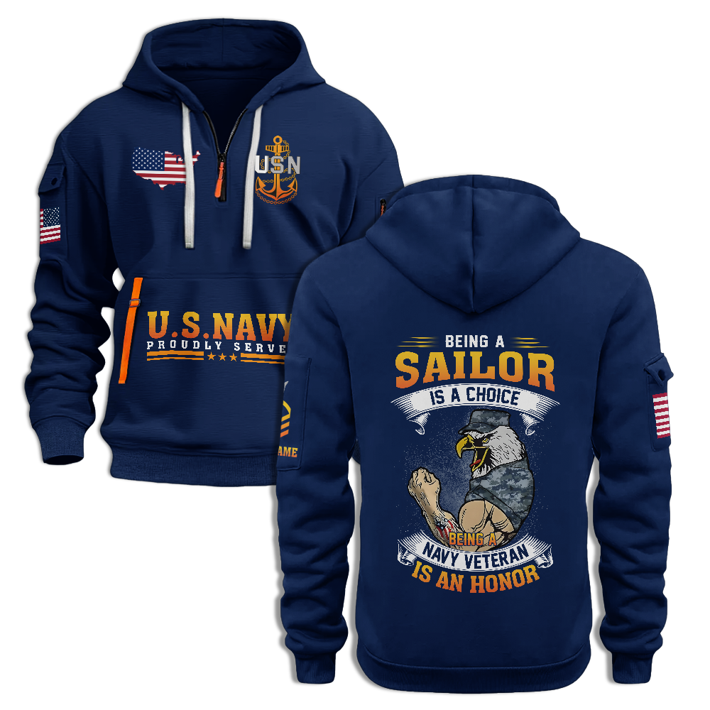 Being A Navy Veteran Is An Honor Personalizable Quarter Zip Hoodie