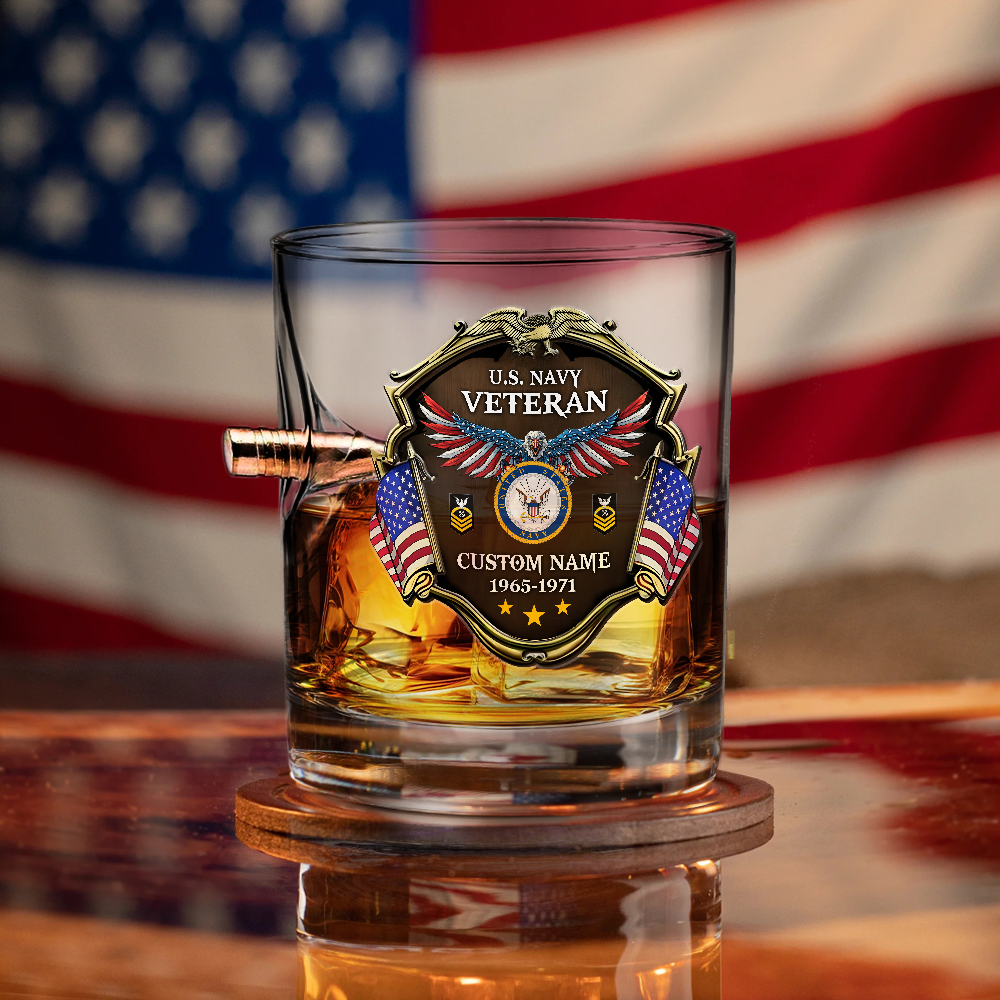 Personalizable Navy Veteran Bullet Whiskey Glass