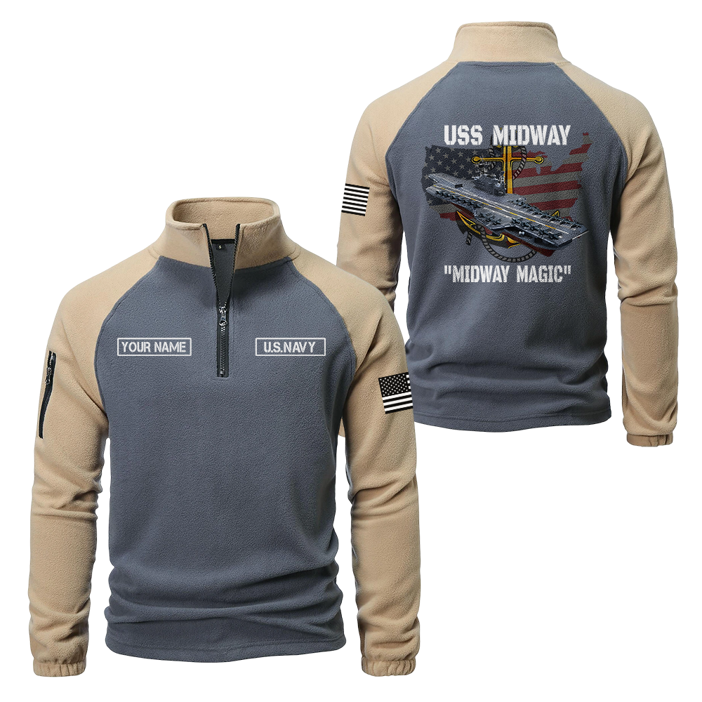 Personalizable Navy Ship Half-Zip Raglan Sweatshirt