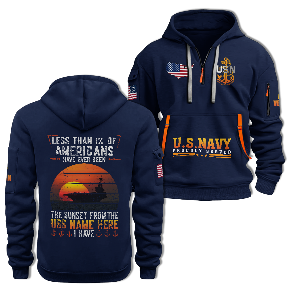 Less Than 1% Sunset Aircraft Carrier Personalizable Quarter Zip Hoodie