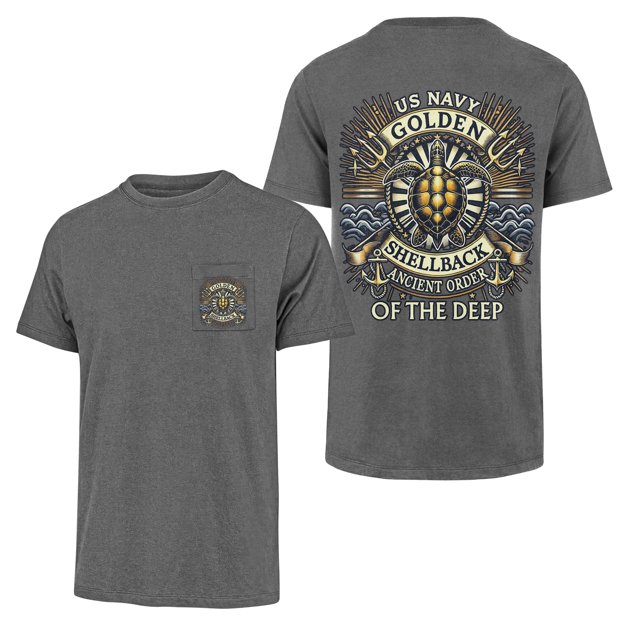Golden Shellback Ancient Order Of The Deep Double Sided Pocket T-shirt