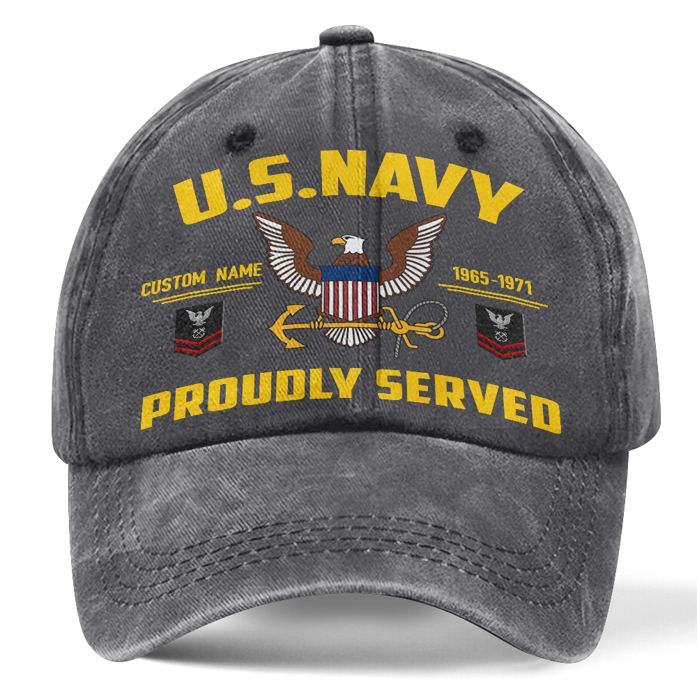 Personalized Navy Proudly Served Washed Cap