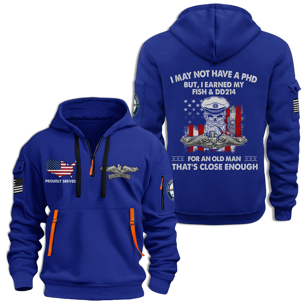Navy Submarine I Earned Fish & DD-214 Quarter Zip Hoodie