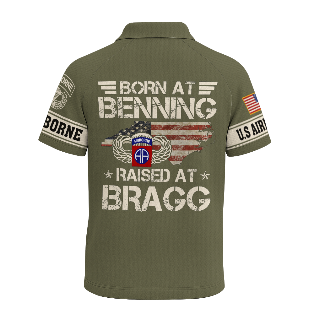 Airborne Born At Benning Raised At Bragg Raglan Zip Polo Shirt