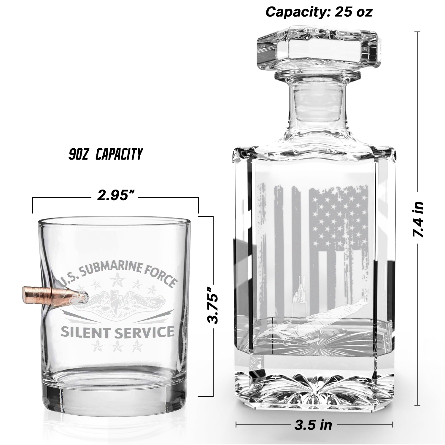 Navy Submarine Bullet Whiskey Glass & Decanter Set