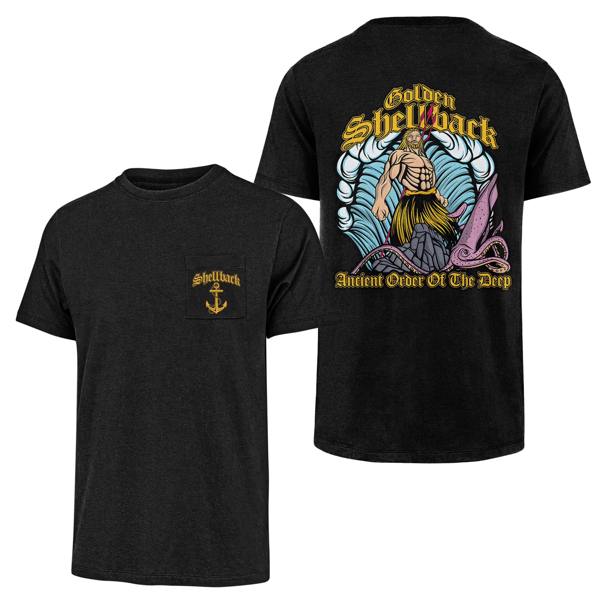 Golden Shellback Ancient Order Of The Deep Double Sided Pocket T-shirt