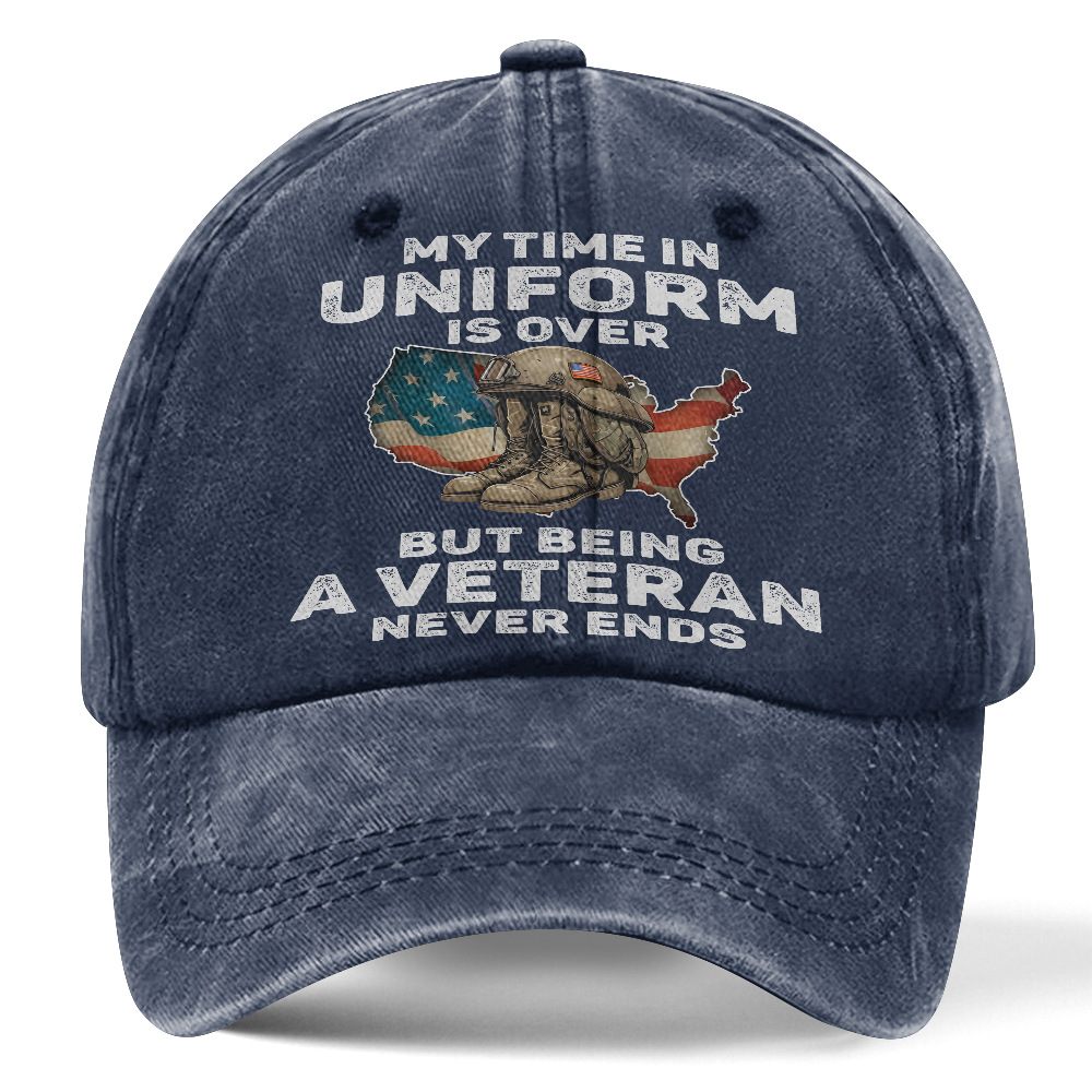 Personalizable Being A Veteran Never Ends Washed Cap