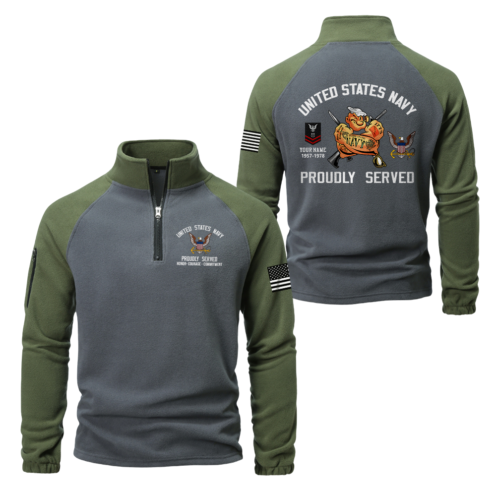 Personalizable Navy Proudly Served Half-Zip Raglan Sweatshirt