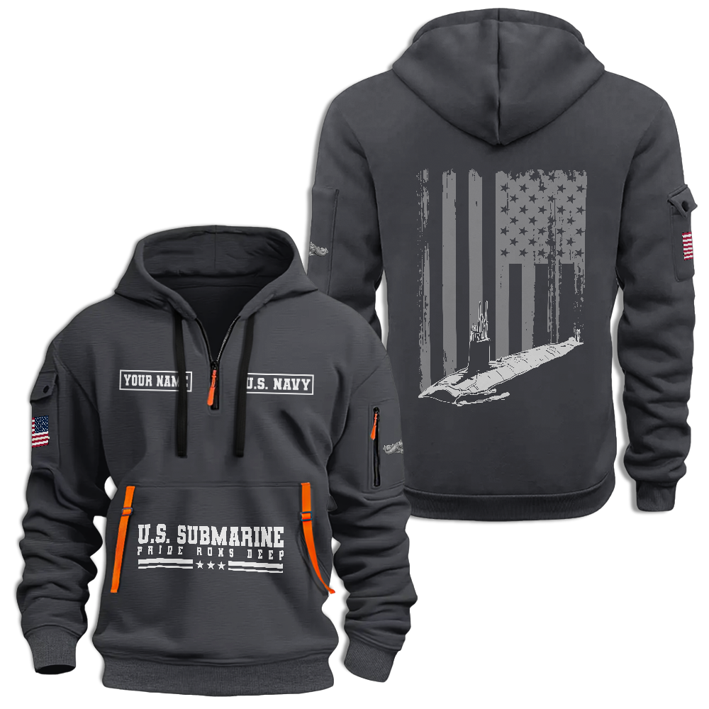 Personalizable Navy Submarine Quarter Zip Hoodie