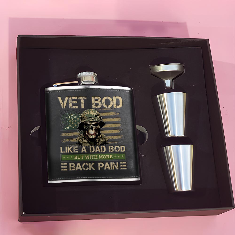 Vet Bod Like A Dad Bod But With More Back Pain Leather Flask