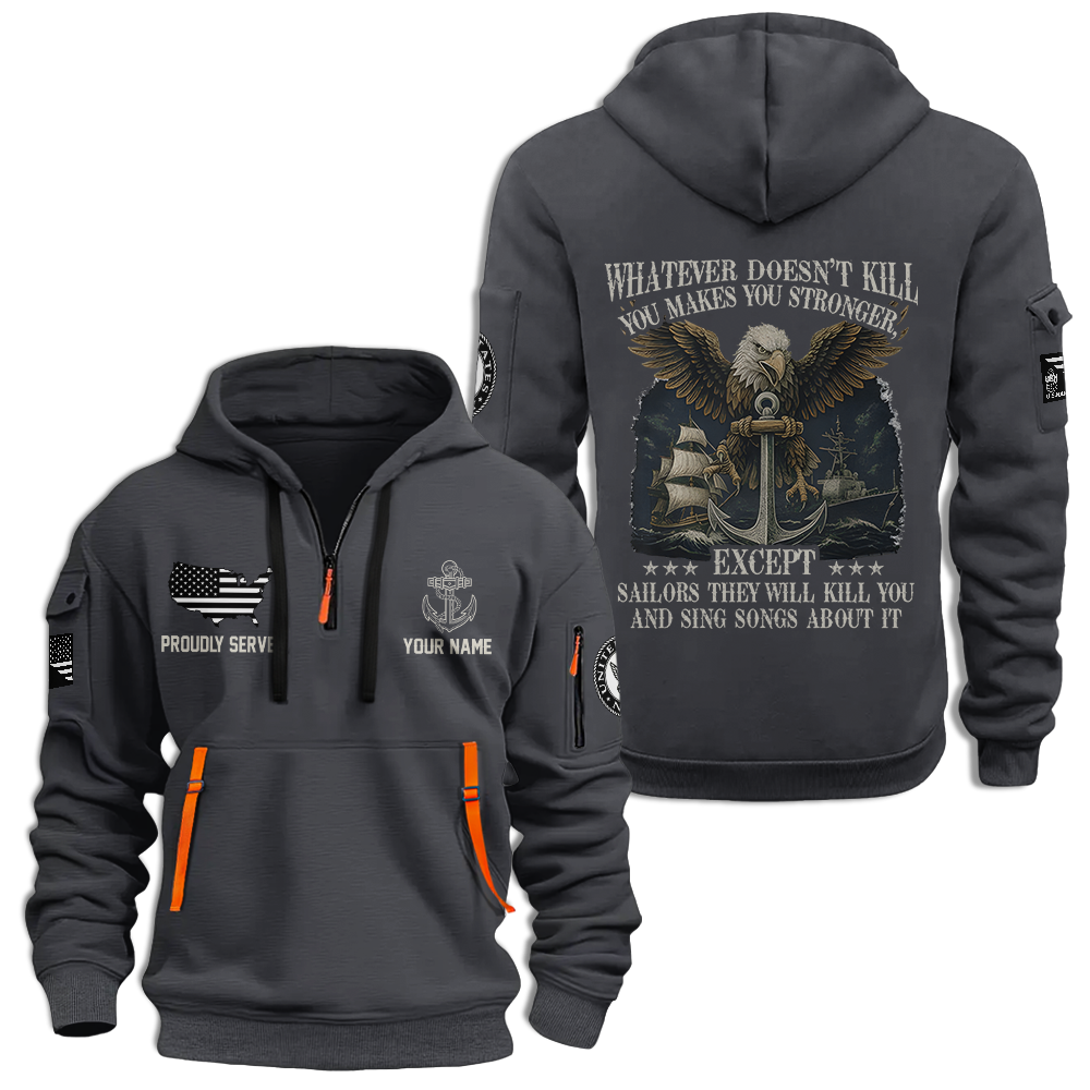 Personalizable Navy What Doesn't Kill You Makes You Stronger Quarter Zip Hoodie