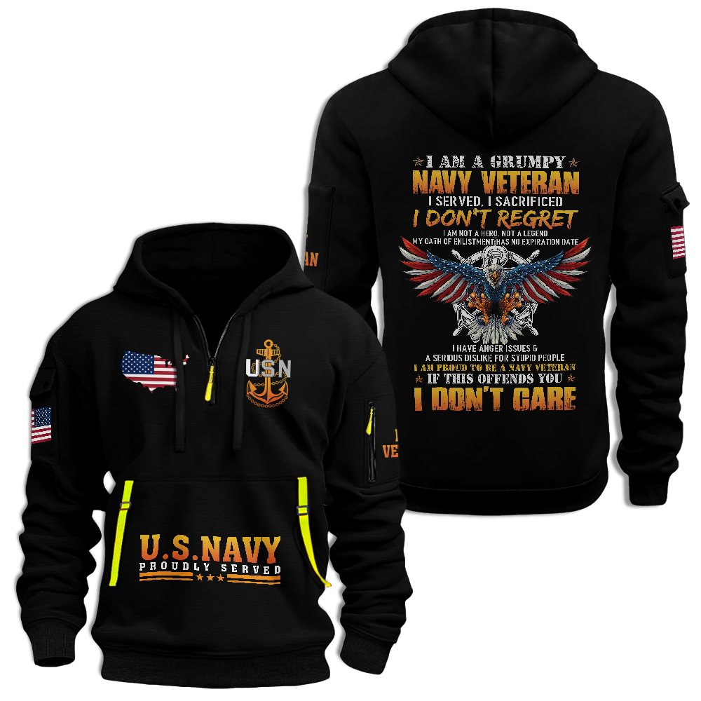 I'm A Grumpy Navy Veteran Quarter Zip Hoodie