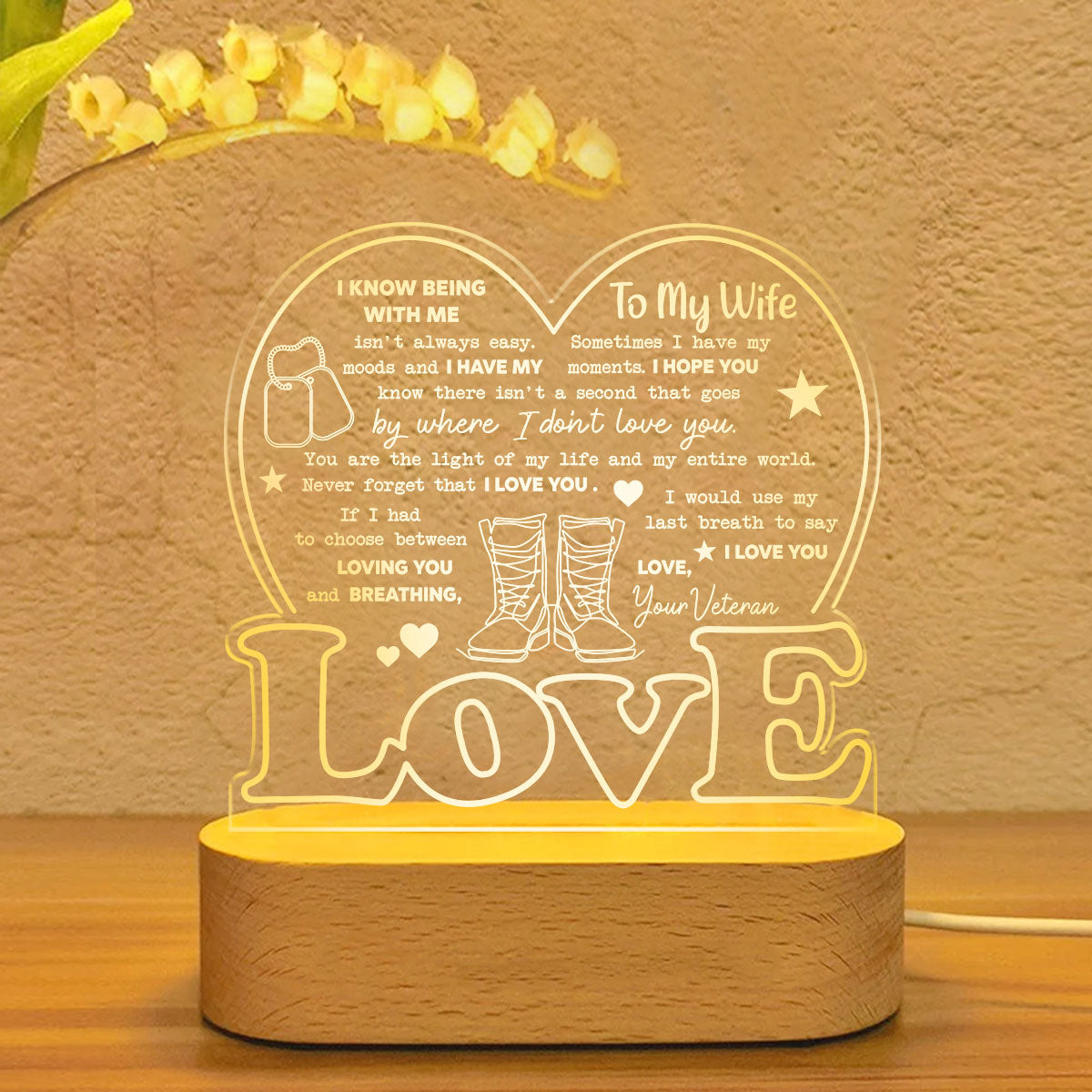 Veteran's Wife To My Wife - 3D LED LAMP