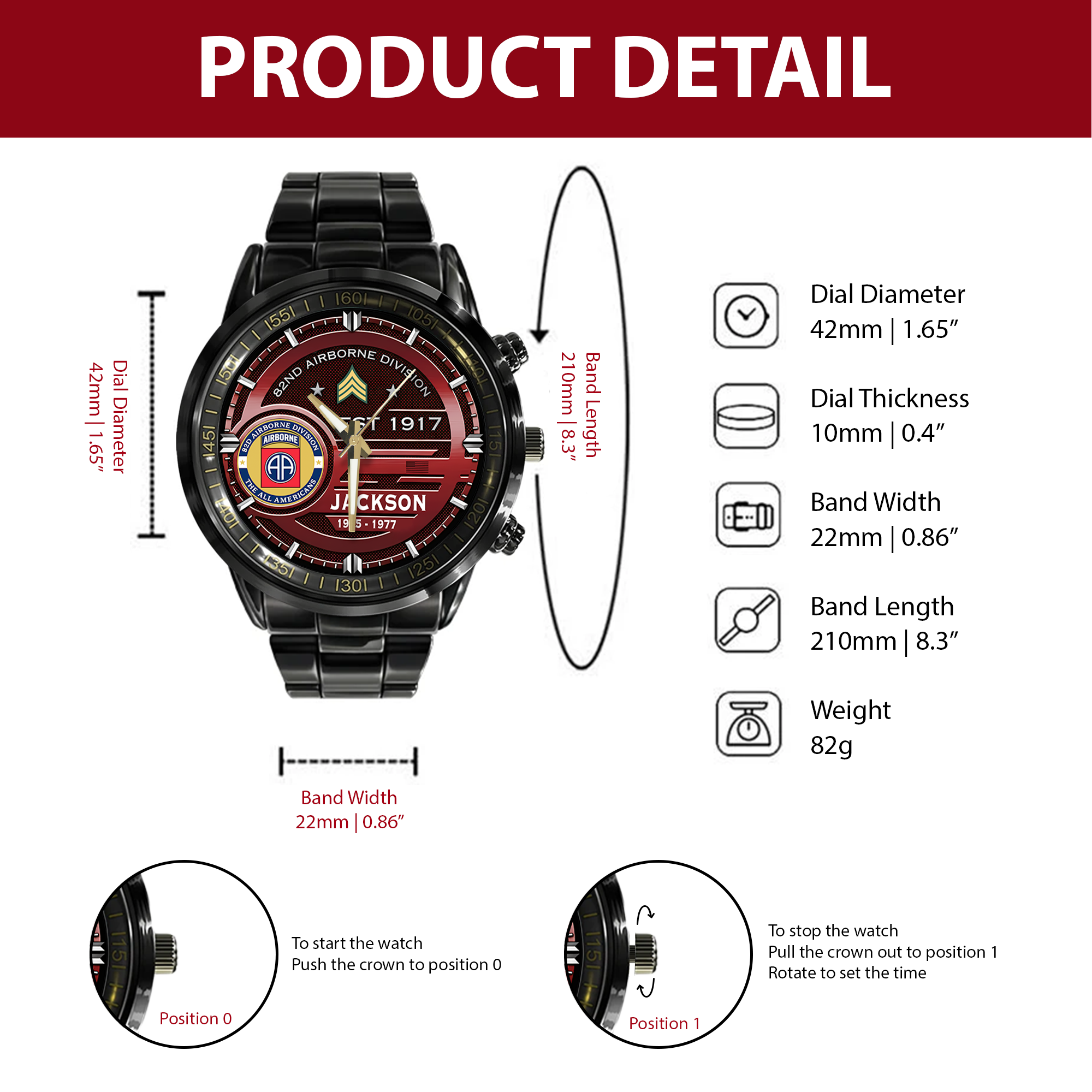 Personalizable 82nd Airborne Division Stainless Steel Watch