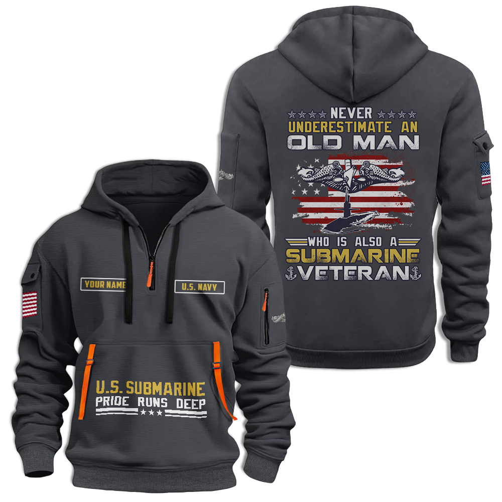 Personalizable Navy Submarine Quarter Zip Hoodie