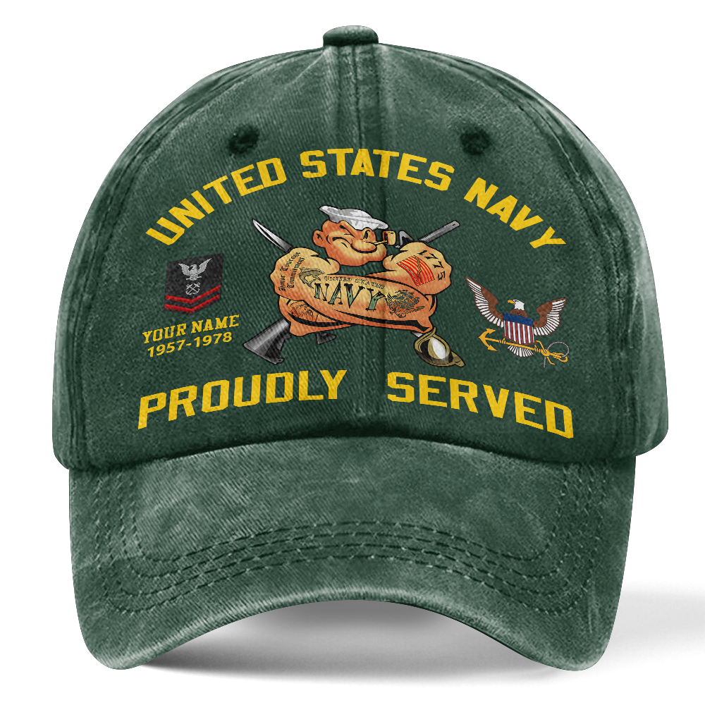 Personalized Navy Proudly Served Washed Cap