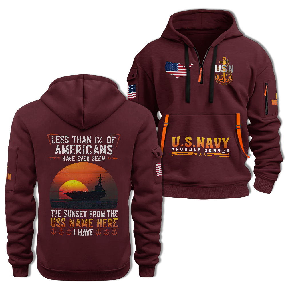 Less Than 1% Sunset Aircraft Carrier Personalizable Quarter Zip Hoodie