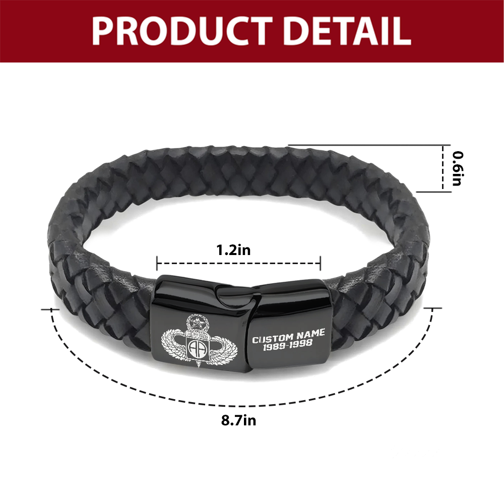 Personalizable 82nd Airborne Division Stainless Steel Watch & Leather Bracelet